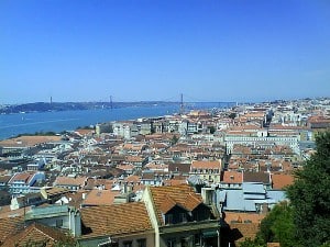 Ponte 25 de Abril vom Castelo de Sao Jorge in Lissabon aus